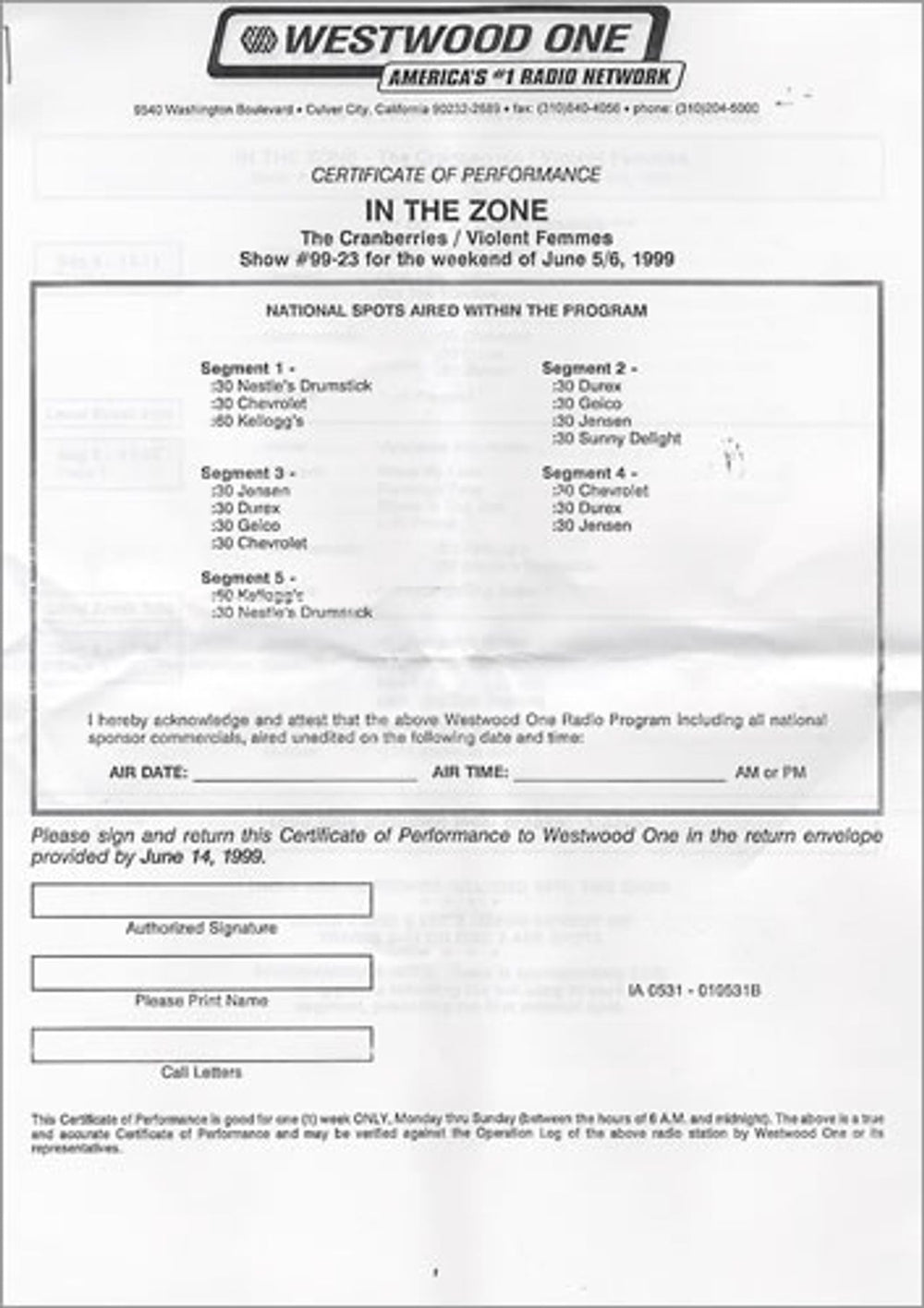 Violent Femmes In The Zone US CD-R acetate #99-23