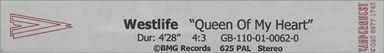 Westlife Queen Of My Heart UK Promo video (VHS or PAL or NTSC) GB-110-01-0062-