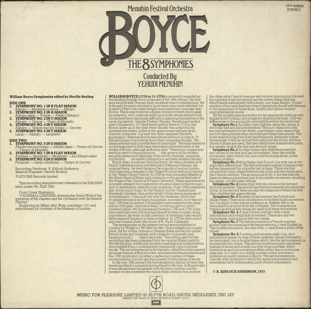 William Boyce The 8 Symphonies UK vinyl LP album (LP record)