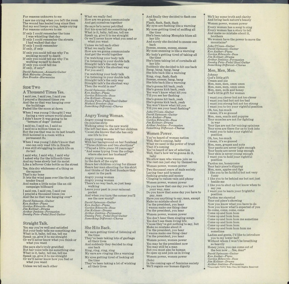 Yoko Ono Feeling The Space US vinyl LP album (LP record) 1973