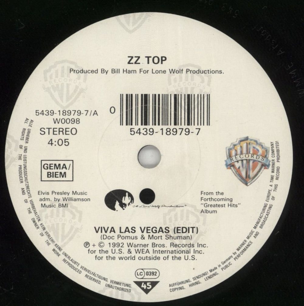 ZZ Top Viva Las Vegas German 7" vinyl single (7 inch record / 45) ZZT07VI02829